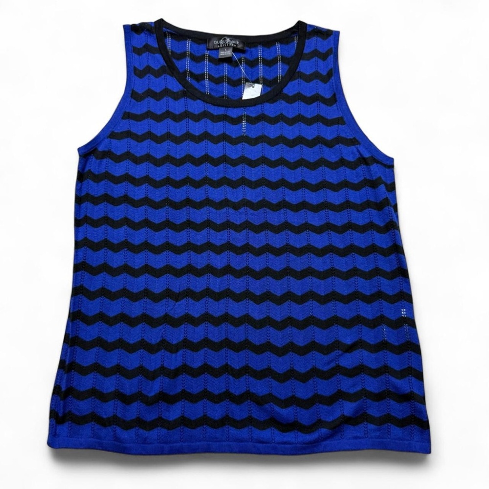 August Silk Heritage Blue & Black Chevron Tank Top Size Large NWT